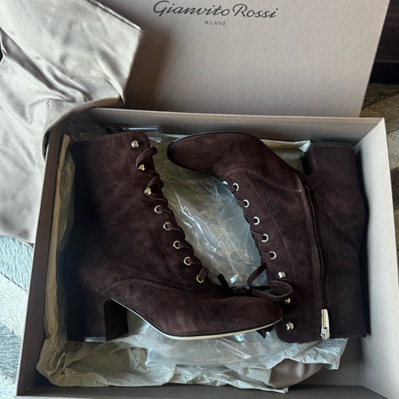 Gianvito Rossi 'Mackay" Suede Lace-Up Block Heel Boot , sz 37 - Picture 2 of 14